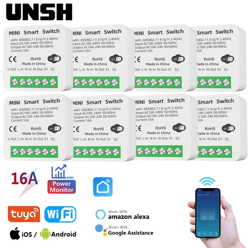 Смарт-выключатель Tuya компактный с поддержкой Wi-Fi и голосовым управлением