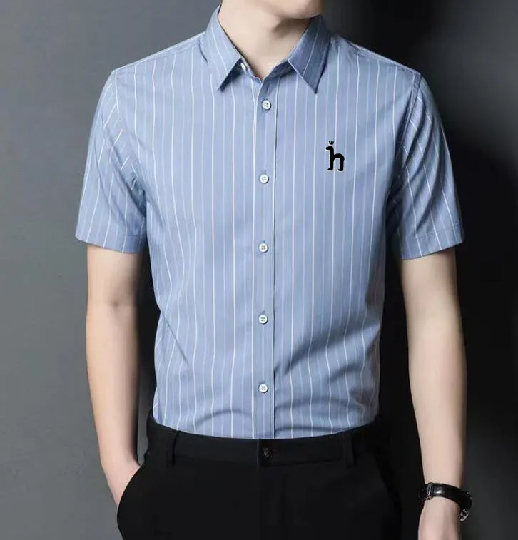 Embroidery Shirts Men's Fashion Casual Business Brand HAZZYS Short Sleeve Summer Ice Silk Short Sleeve Anti-Wrinkle Men's Shirts
