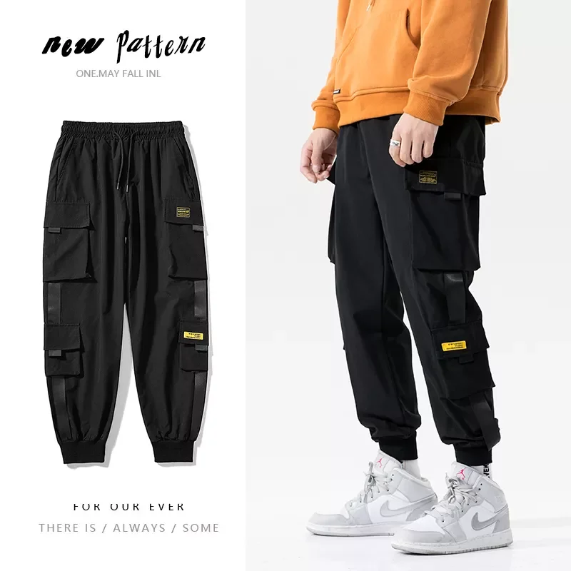 

Streetwear Casual Joggers Men Side-pocket Mens Cargo Pants Fashion Slim Ribbons Sweatpants Harem Pants Ankle-length Men Trousers