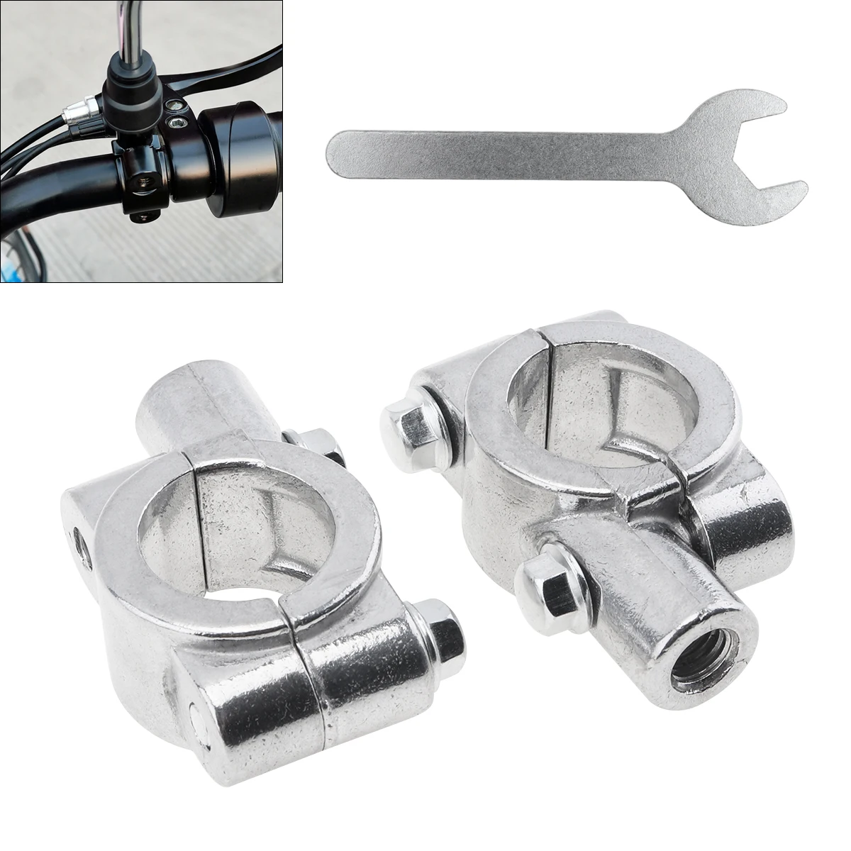 

2pcs Black Silver Motorcycle Accessories Mirror Mount Clamp Rear View Mirror Holder 22mm 25mm Handlebar Bracket 10mm 8mm Thread