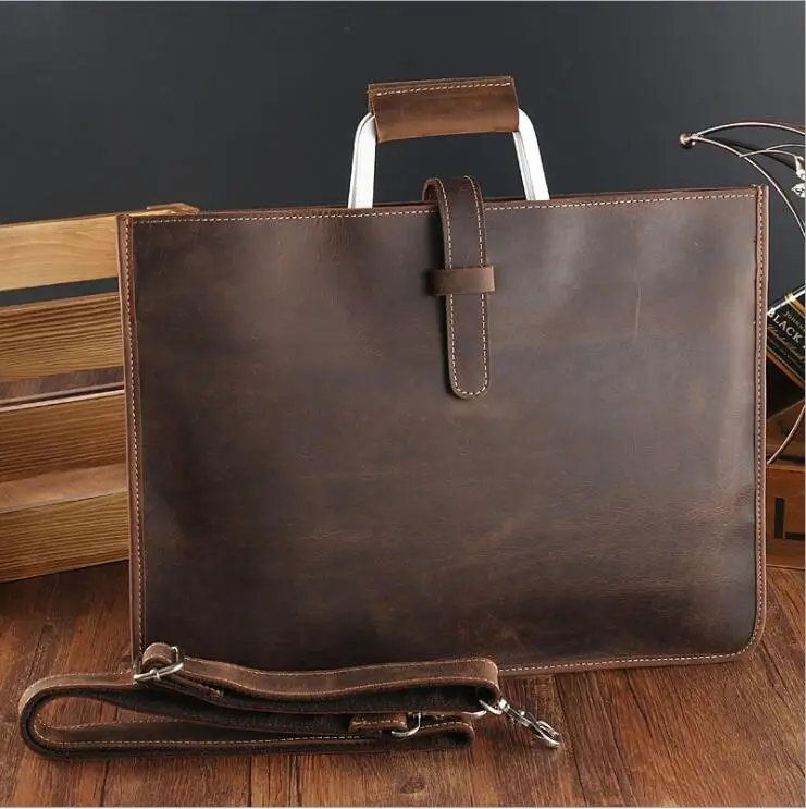 

Bag Leather Briefcase Wallet Cowkskin File High Top Document Men's Bag Clutch Ipad Purse Luxury Layer Business Fashion