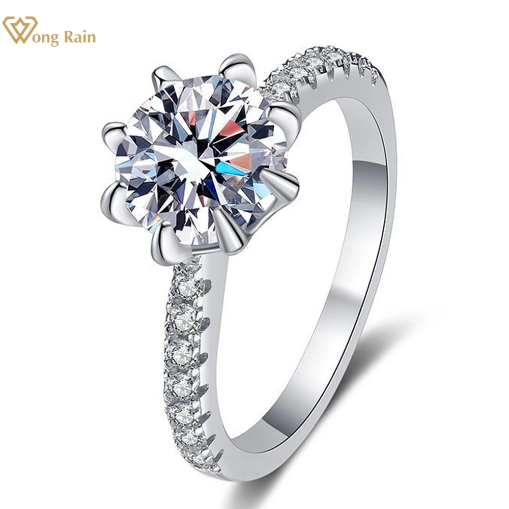 

Вонг дождь 925 пробы серебро VVS1 2CT круглый настоящий Муассанит бриллиантами драгоценный камень циркон кольцо 18K, позолоченное Обручение коль...