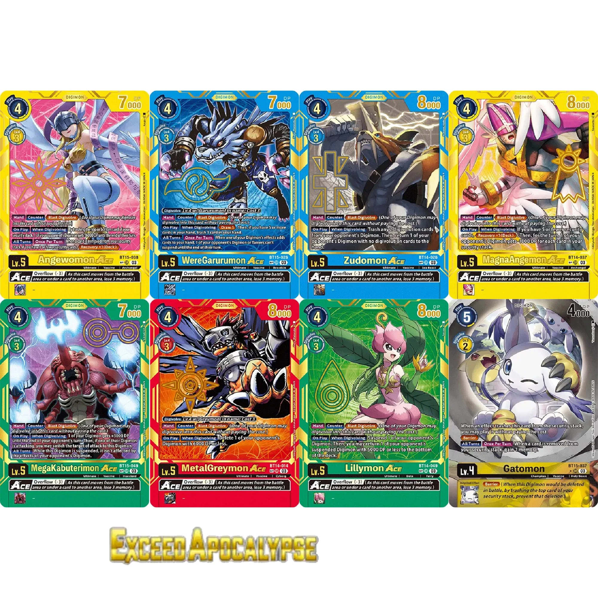 Фото Коллекционные фольгированные прокси-карты Digimon Card Game (BT-15) Exceed Apocalypse Angewomon WereGarurumon Zudomon MetalGreymon Ace №1