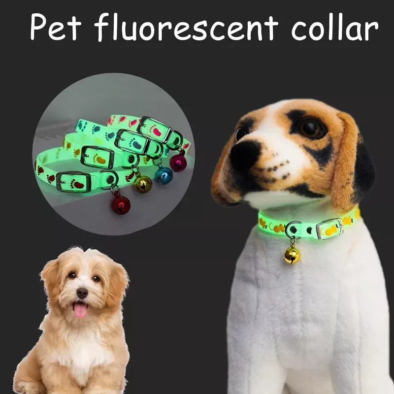 

2023New Glowing Collars with Bells Glow at Night Fluorescent Silicone Cat Dog Collar Puppy Luminous Anti-lost Pet Accessories