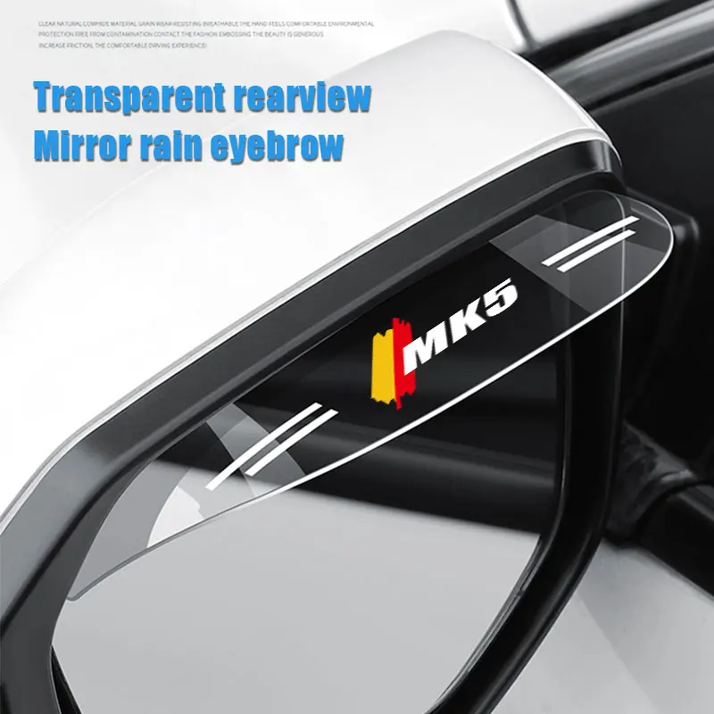 

2Pieces Rain Shade Rainproof Blades Car Back Mirror Eyebrow Rain Cover Car Accessories For VW Golf MK5 Logo Flexible PVC