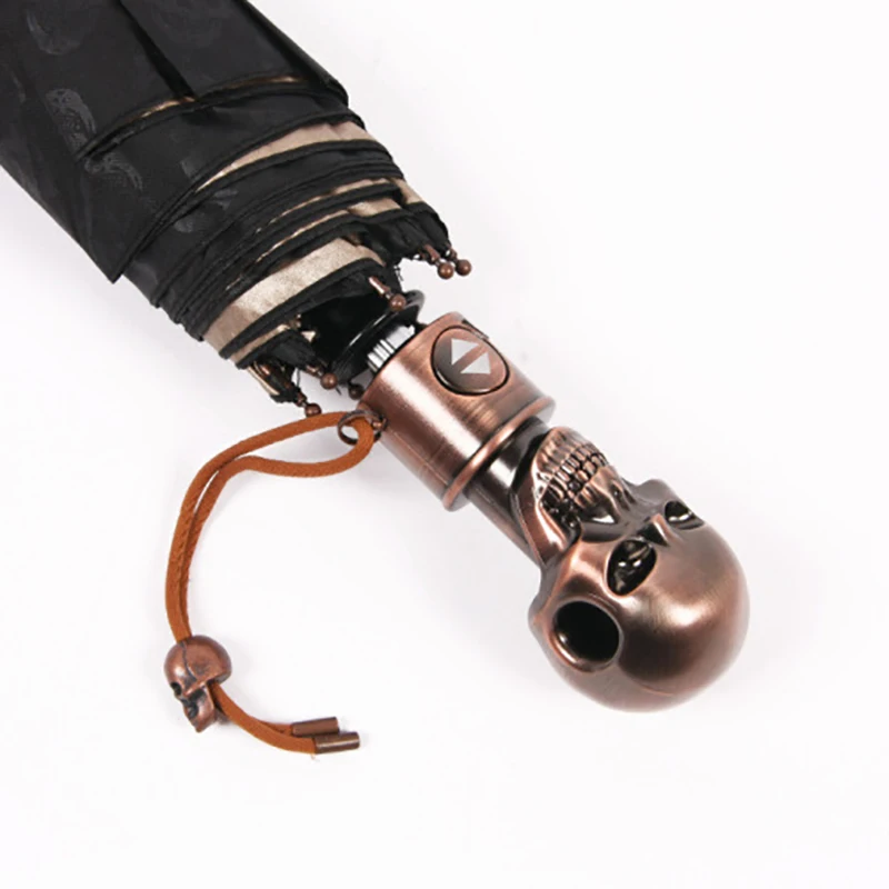 

02023High-quality DIY umbrella Sun Rain Men automatic men's windproof folding large black skull umbrella