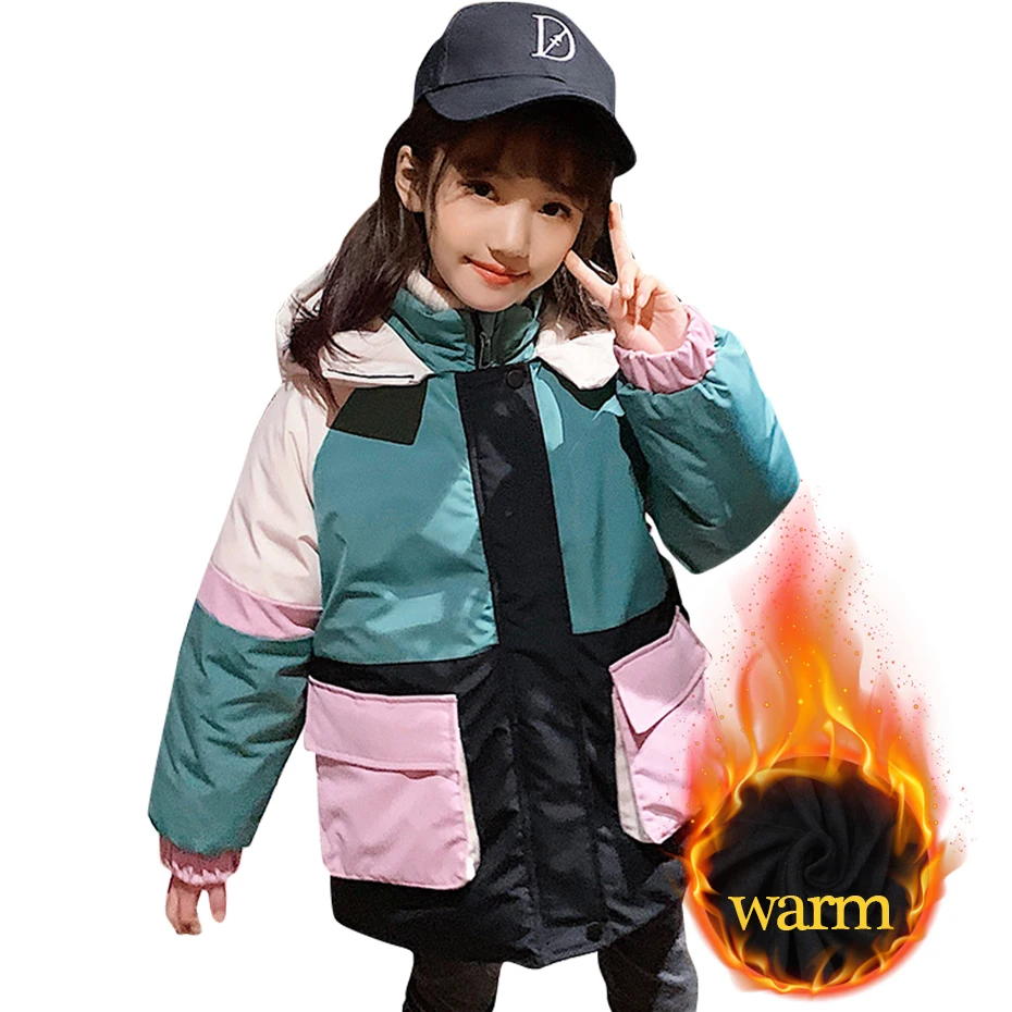 

Girls Long Coat Pakra Patchwork Girl Coats Kids Thick Warm Kids Jacket Teenage Children's Clothes Free Shipping Free Shipping
