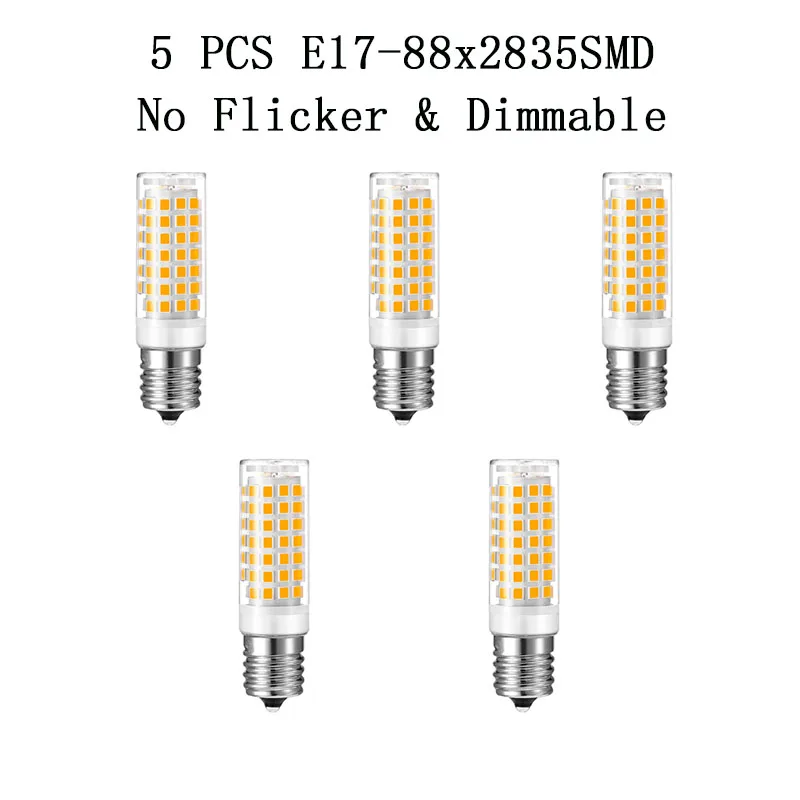 5 Pcs Mini Super Bright E17 Led Bulb Small Screw 120V No Flicker & Dimmable Flash Source Corn Bulb Chandelier Spotlight Lamp
