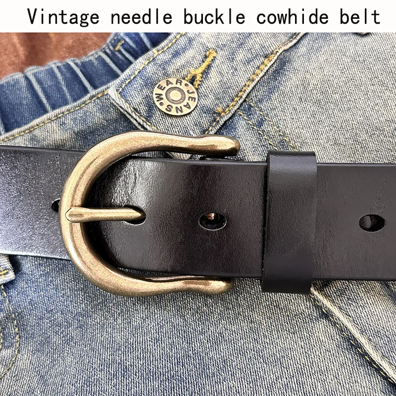 Men's Belt Needle Buckle Fashion Men's Waistband Head Layer Real Cowhide Retro Men's Belt Handcrafted Casual