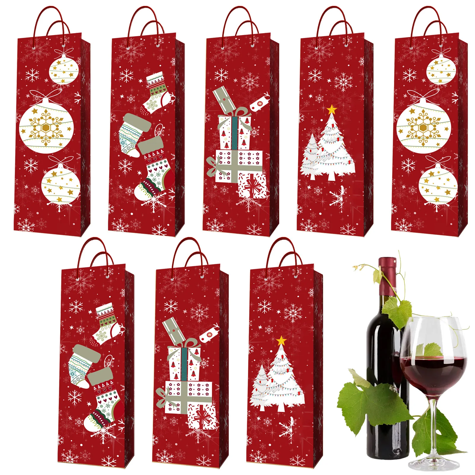

Christmas Wine Bottle Gift Bags 8pcs Christmas Champagne Wine Bottle Gift Bags With Handles Christmas Paper Wine Bags For Xmas