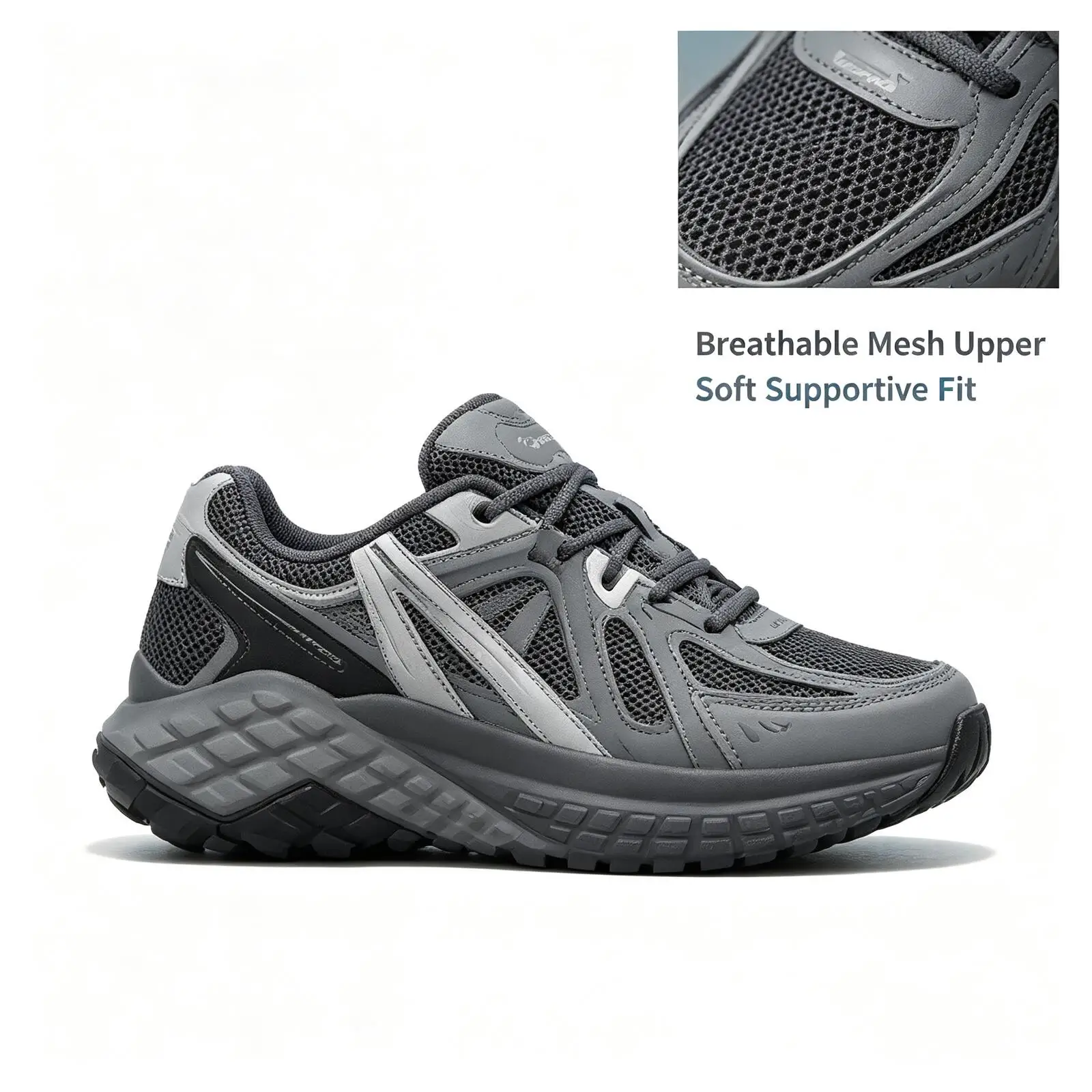 Фото Мужские кроссовки Skechers GO RUN с дышащей сеткой, противоскользящей подошвой и пеной с эффектом памяти, легкие и удобные, цвет угольно-серый 232742-CCGY №5