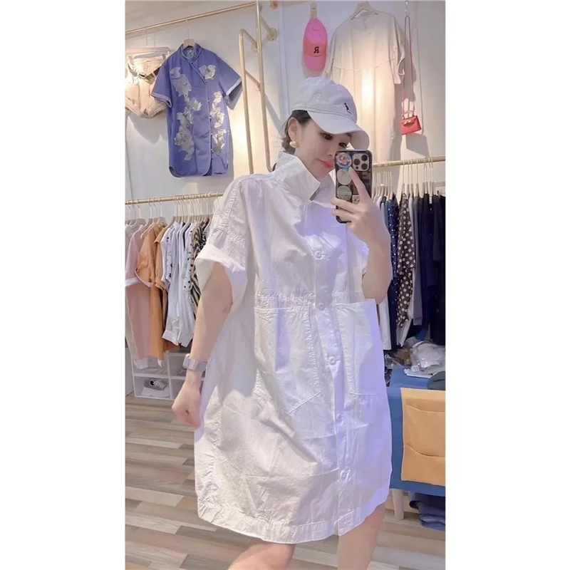 Платье-рубашка женское средней длины модное свободное повседневное однотонное