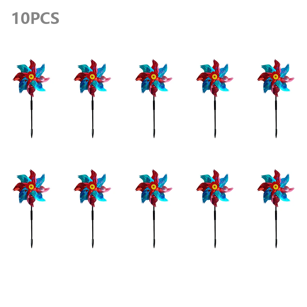 

10pcs Orchard Farm Durable Field Reflective Pinwheel Effective With Stakes Extra Sparkly Lawn Bird Deterrent Garden Decor