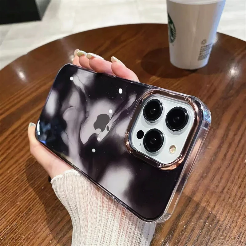 

Luxury Watercolor Marble Glitter Phone Case For iPhone 11 12 13 14 Pro Max 14 Plus Electroplated Transparent Shockproof Cover