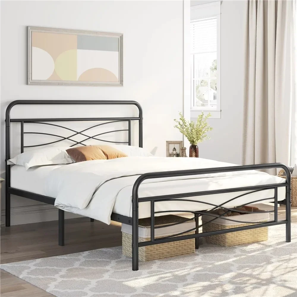 Fashion Vintage Metal Twin Bed with Criss-Cross Design, Black
