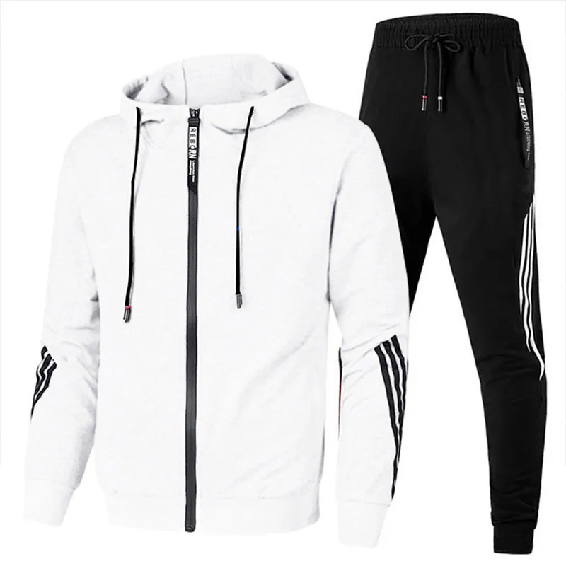 New Spring And Autumn Hoodie Suit Men's Trousers Teenagers Leisure Running Three Bars Sports Suit Men's Two-piece Set