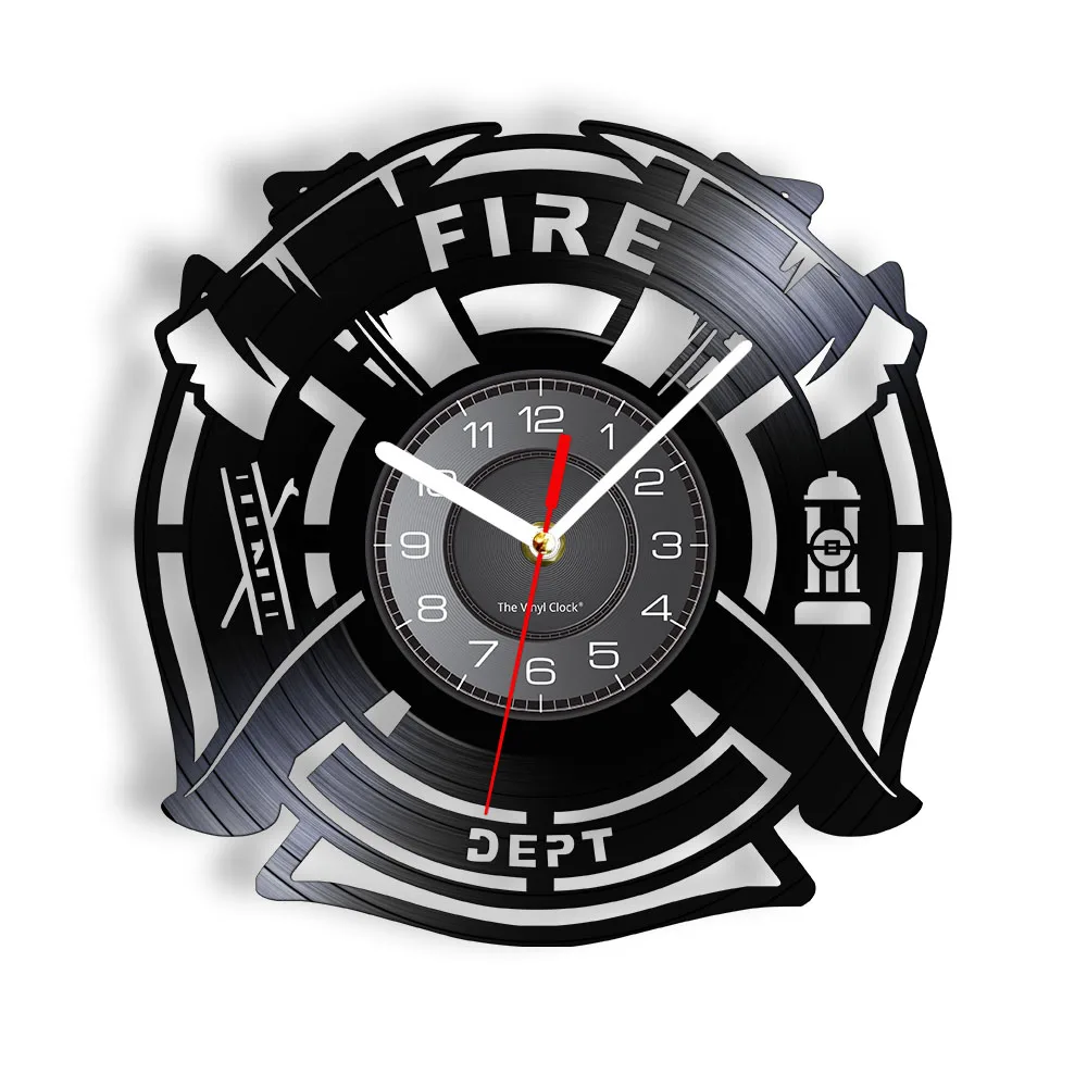 

Fire & Rescue Fire Dept Sign Decoration Wall Clock Firefighter Vinyl Record Wall Clock Man Cave Firemen Decorative Clock Watch
