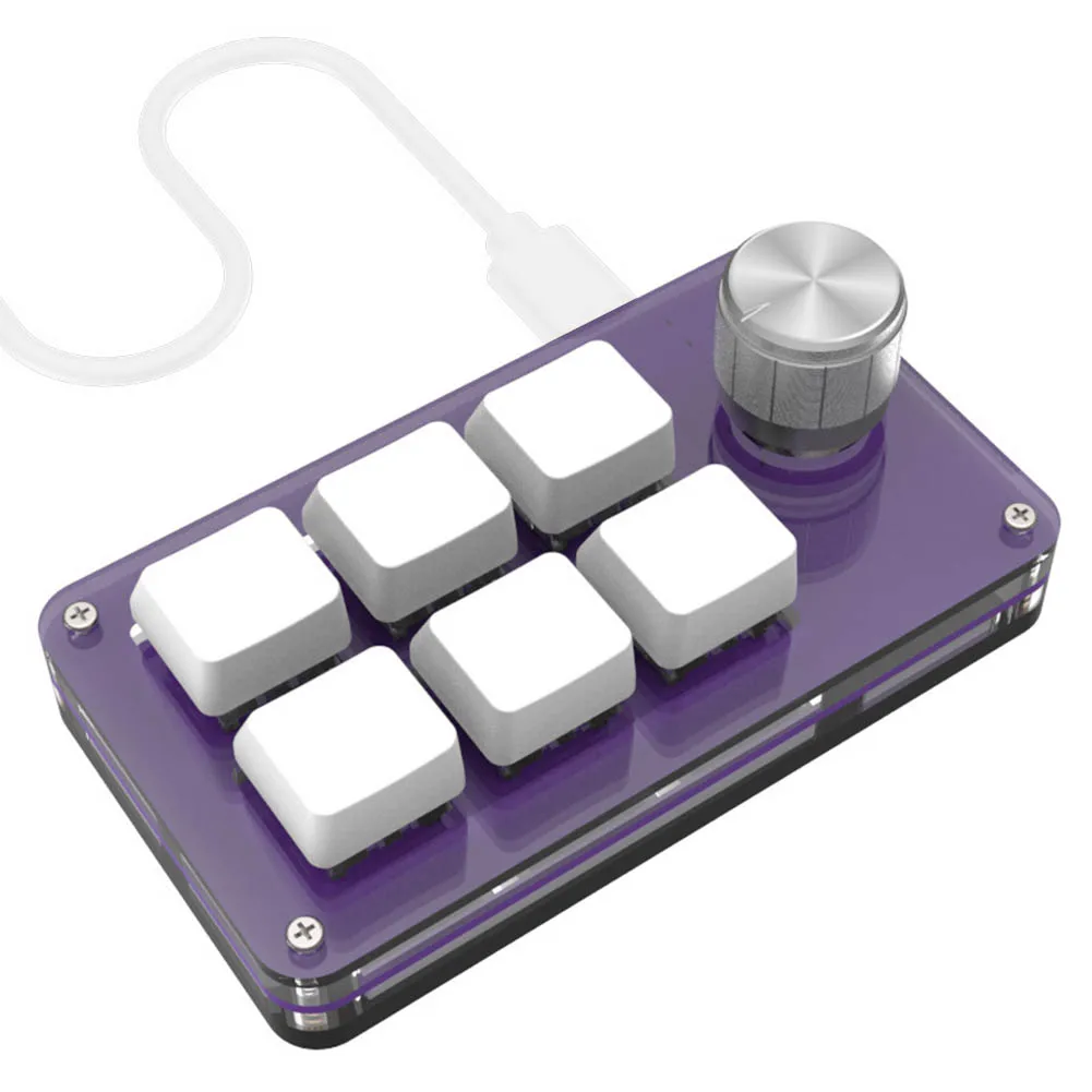 

Type-C Custom Keyboard 6 Keys 1 Knob Button RGB Backlight Gaming Keypad Blue Switch Hot Swap Support Mechanical Keyboard