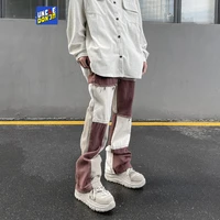 uncledonjm vintage street wear color block casual flared pants men high street loose straight trousers casual men stacked pants