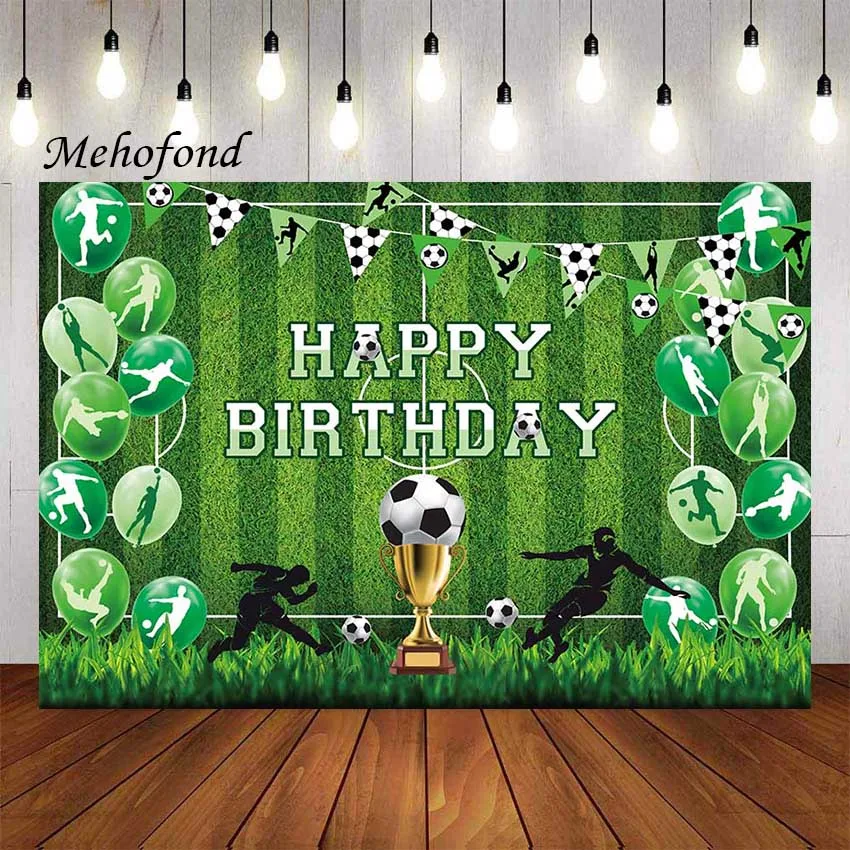 

Mehofond Photography Background Soccer Boys Kids Birthday Party Football Field Trophy Balloons Decoration Backdrop Photo Studio