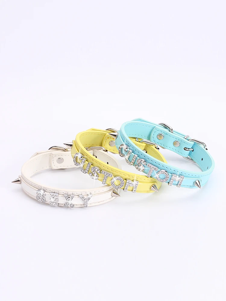 Ошейник из искусственной кожи для женщин и мужчин колье с принтом мерцающих букв