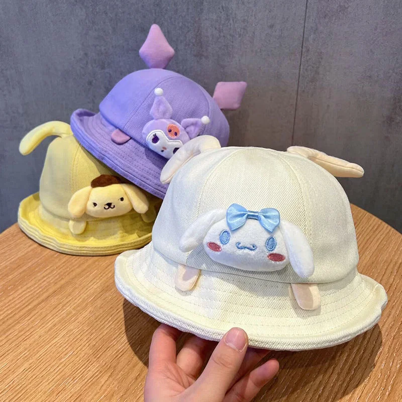 

Sanrioed Plush Anime Cinnamoroll Kuromi Melody Bucket Hats Spring Summer Baby Panama Cap Outdoor Beach Kids Sun Hats Bonnet Gift