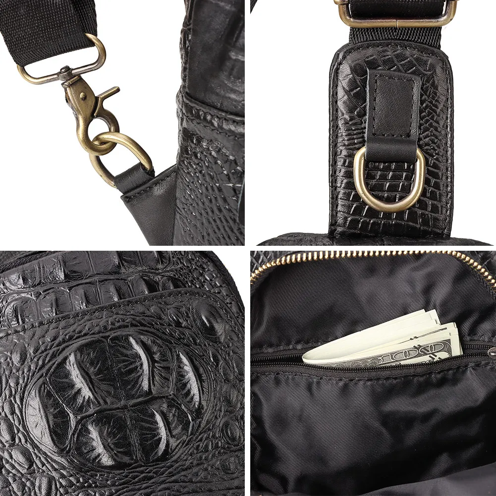 Cowhide Luxury Men's Chest Packs Crocodile Grain Design Crossbody Bag Male Fashion Shoulder Bags High Quality Travel Bag for Men
