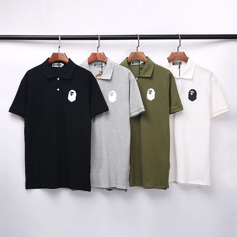 

BAPE Shark Polo Tee Shirt For Men Summer Solid Color Wild Print Ape Head Big Badge Short Sleeve 100% Cotton Tops Free Shipping