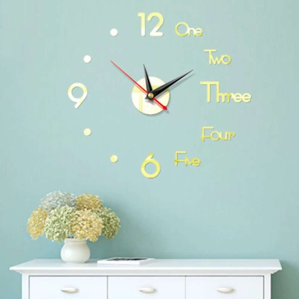 1Set DIY Digital Wall Clock 3D Mirror Surface Sticker Silent Clock Home