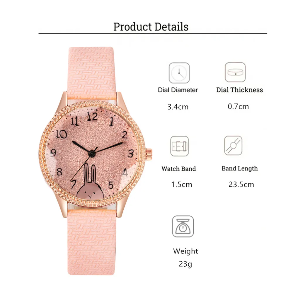 Fashion 2023 New Brand Women Quartz Watch Luxury Pink Rhinestone Rabbit design Ladies Watches Sport Leather Clock Gifts