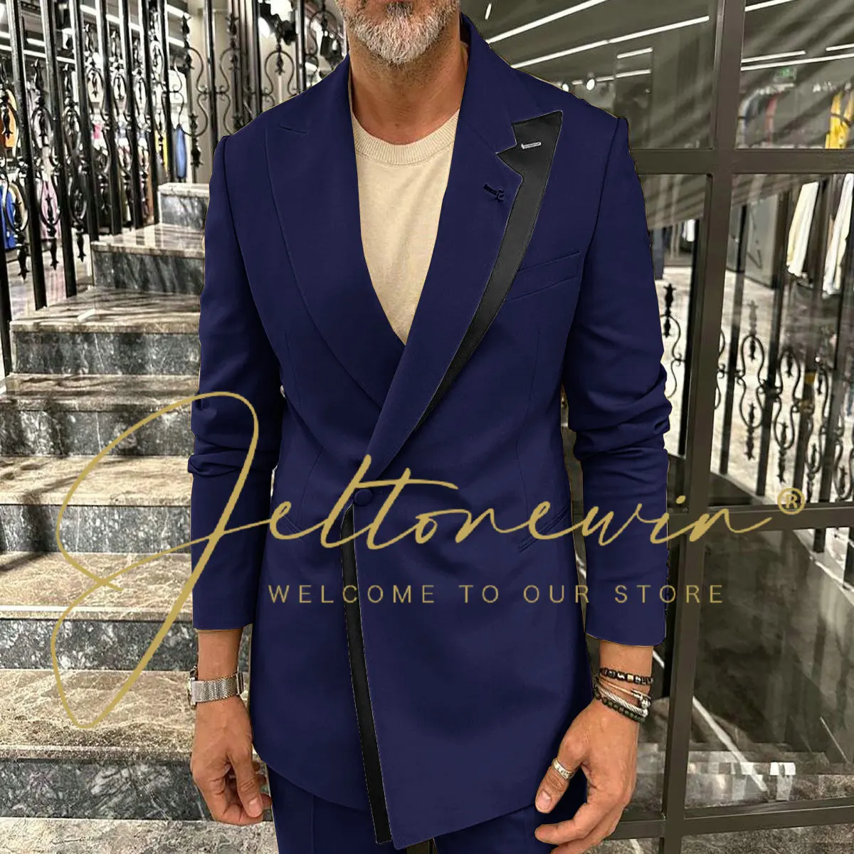 Мужской роскошный деловой костюм с двойным воротником элегантный облегающий