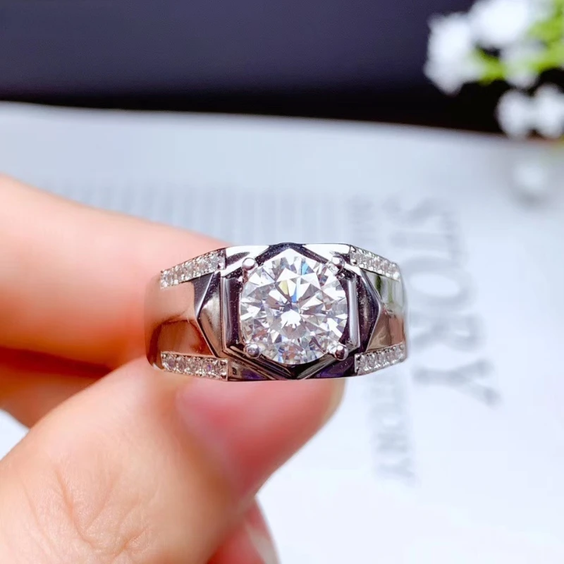New Sparkling Moissanite Ring for Men Real 925 Silver Birthday Gift Shiny Better Than Diamond Strong Power Luxury Jewelry