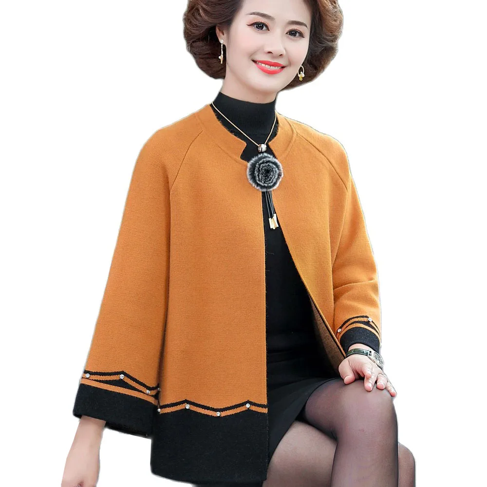 

2023 New Spring Autumn Mother Sweater Knitted Cardigan Jacket Noble Elegant Womem Sweater Coat Middle Aged Female Knitwear Top