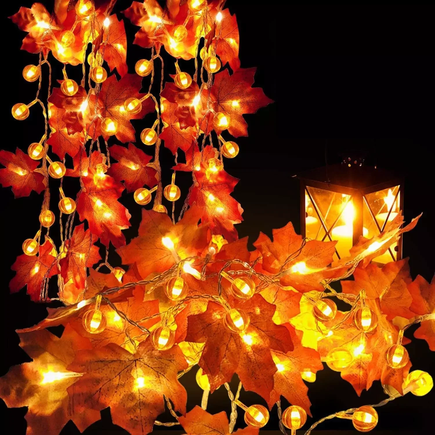 

NEW2023 Artificial Autumn Maple Leaves Pumpkin Garland Led Fairy Lights for Christmas Decoration Thanksgiving Party DIY Hallowee