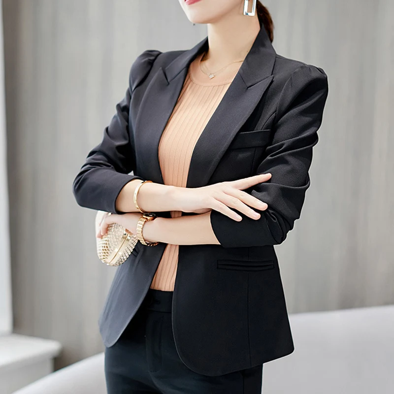 

Office Work Clothes for Women 2022 Black Blazer Outfit Polyester Autumn Female Jacket Overcoat Spring Formal Lady Pink Coat