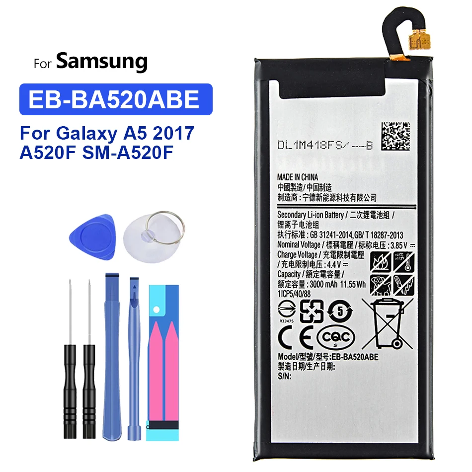 

Replacement Battery For Samsung Galaxy 2017 Edition A5 2017 A520F SM-A520F Battery EB-BA520ABE 3000mAh with Track Code + Tools