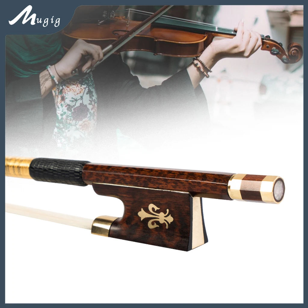 Mugig Master 4/4 Size Violin Snakewood Bow Pernambuco Peformance Bow Stick Snakewood Frog Fiddle Bow Violin Parts Accessories