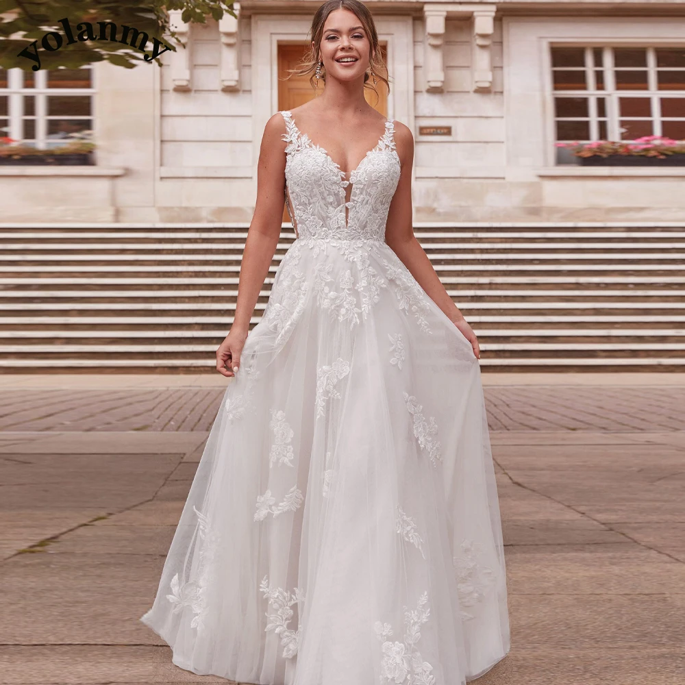 

YOLANMY Classic Aline Appliques Wedding Dresses Strap Pleat Appliques Women 2023 Lace Vestidos De Novia Brautmode Drop Shipping