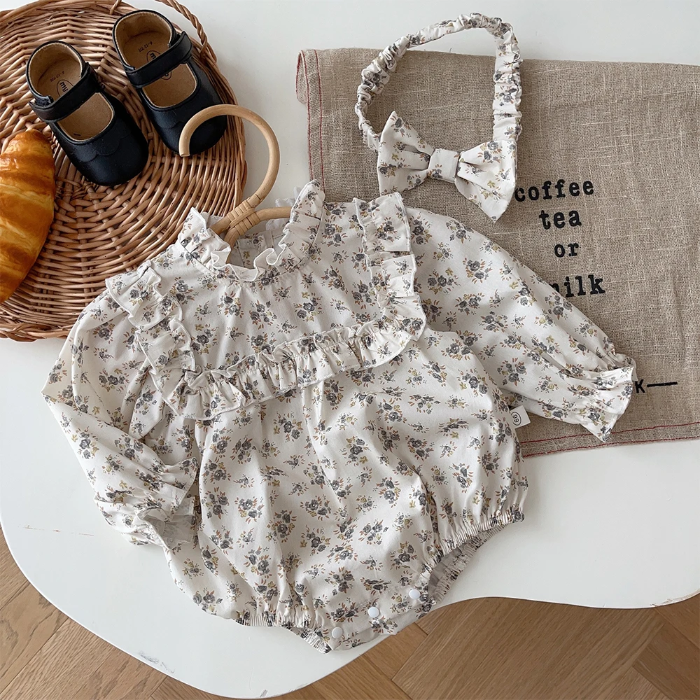 

Menoea/Новинка 2023 года; Сезон осень; Детское боди с длинными рукавами и цветочным принтом; Милое детское платье