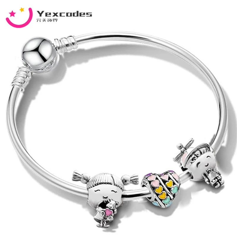 

Yexcoes New Childhood Charm Bracelet Family Boy Girl Rainbow Beads Fine Bracelet Female Jewelry Children's Gifts