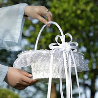 wedding holiday hand flower basket new handle foldable flower girl basket big bow decorative basket wedding decoration
