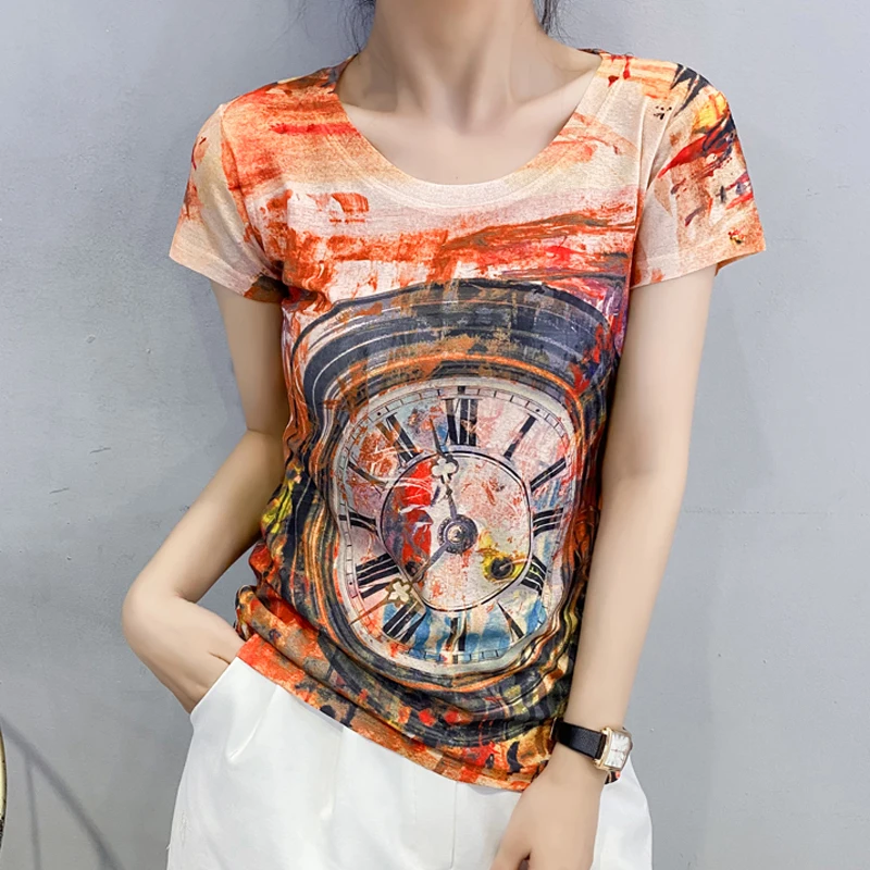 #5226 летняя футболка с принтом Tie Dye Женская винтажная Базовая круглым вырезом