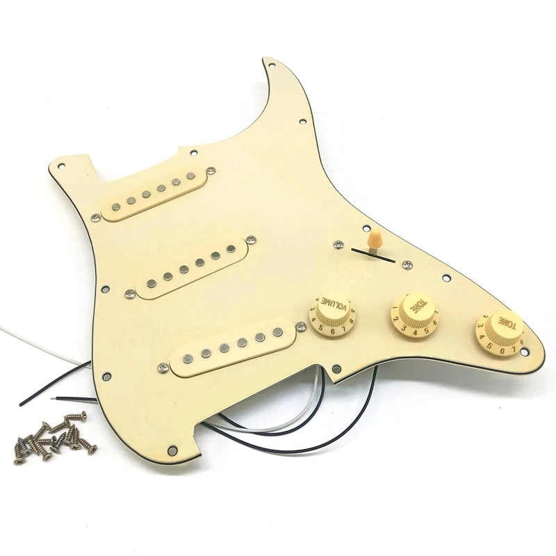 

Качественная электрическая гитара Pickguard Pickups загруженная Предварительно Проводная сборка царапин пластина SSS желтая