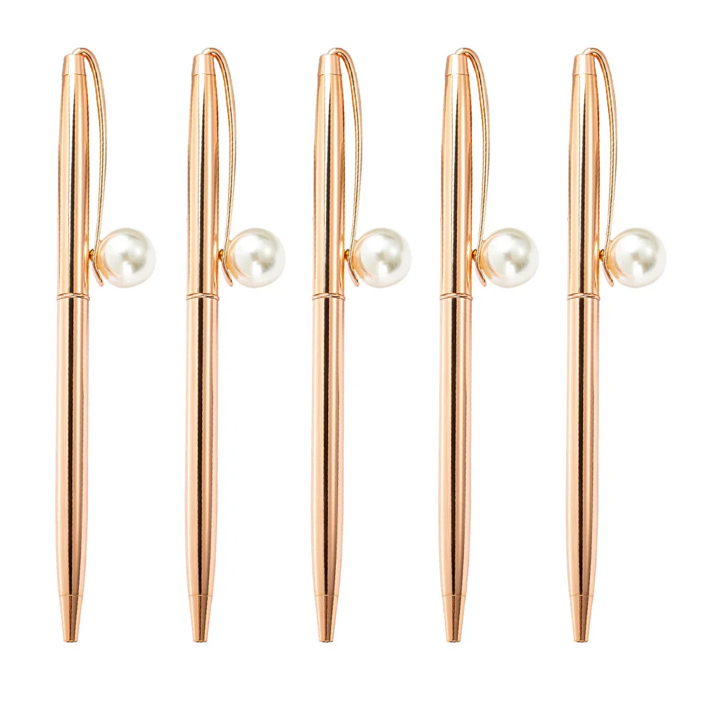 

50Pcs/Lot New Style Pearl Ballpoint Pen Metal Roller Ballpen School Office Students Wedding Gifts Rose Gold Free Custom Logo