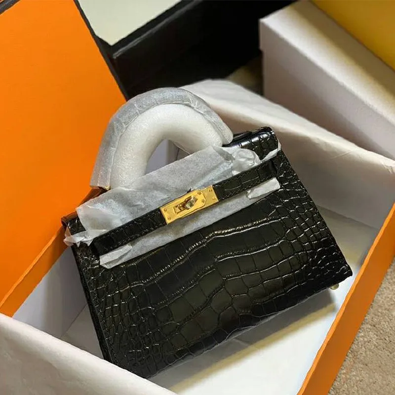 

AIOSC High quality Brand luxury real-leather bag Women's crocodile Mini Kelly bag portable One Shoulder Messenger Leather bag