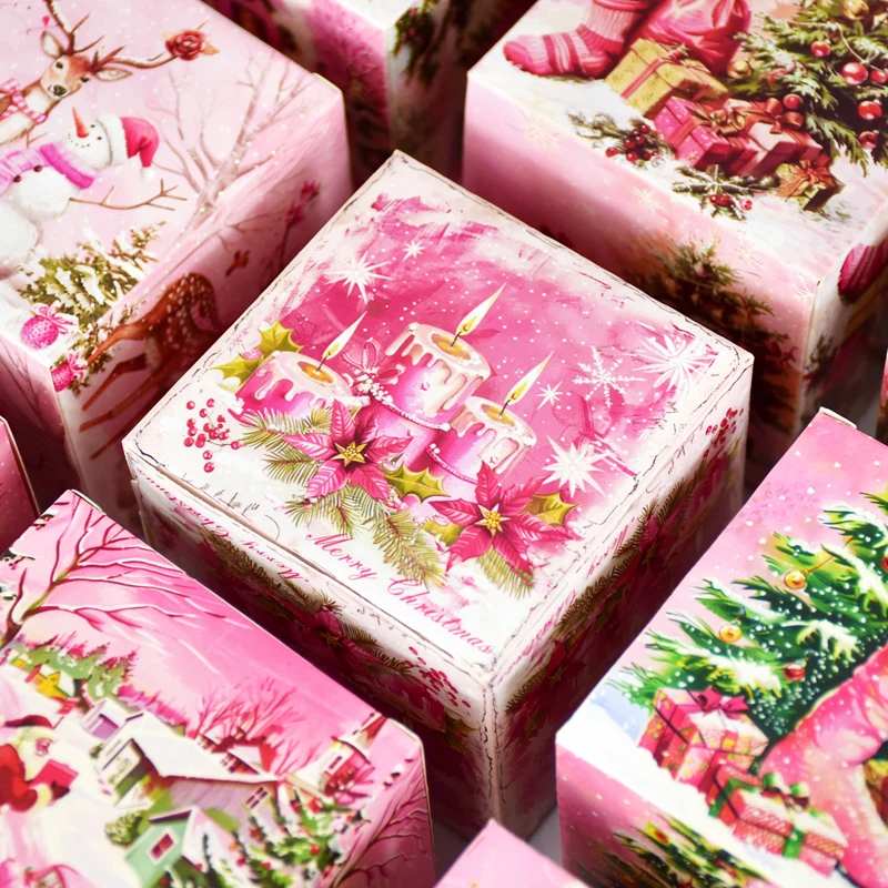 6 шт./компл. розовая рождественская подарочная коробка упаковочная для печенья