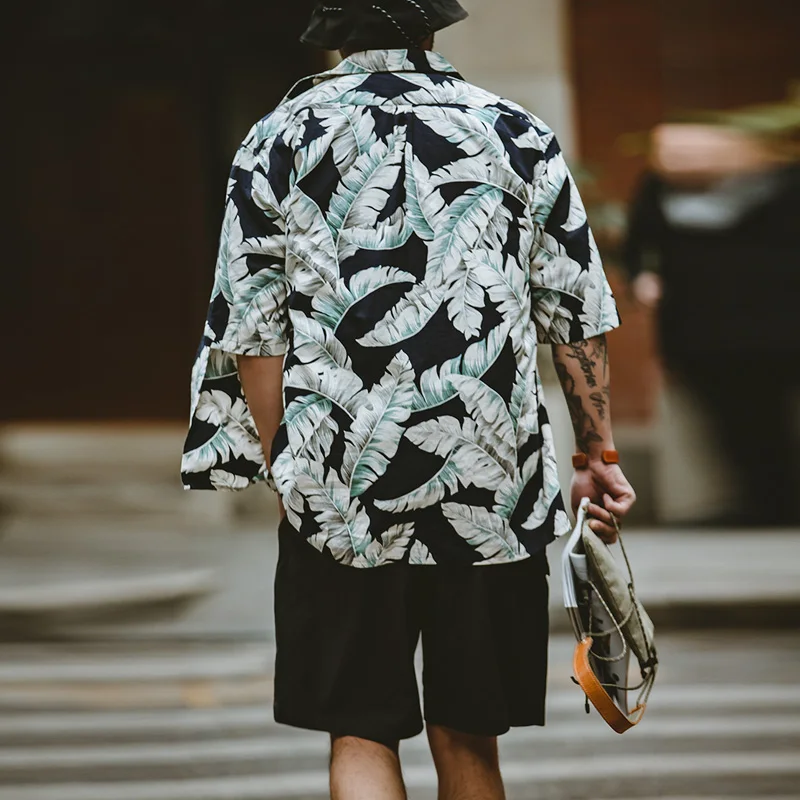 

Мужская винтажная рубашка с коротким рукавом Maden, летняя пляжная рубашка с принтом в виде Гавайских листьев банана, свободная футболка с цветочным принтом для отпуска