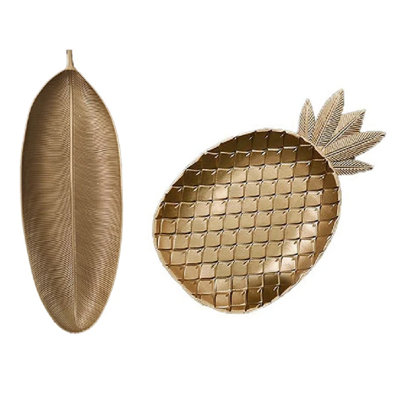 

2PCS Nordic Decorative Tray Gold Leaves Shape Serving Tray Jewelry Pallet Fruit Snack Dish (Small & Large)