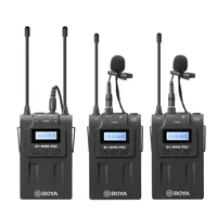 boya by wm8 pro k2 uhf dual channel lavalier wireless microphone system with lcd screen for canon nikon dslr camera camcorder