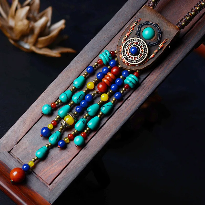 

New Necklace Bohemia Handmade Pendant For Women 70cm Boho Chain Natural Stone Ethnic Jewelry Friend Gift Bijoux Dropshipping